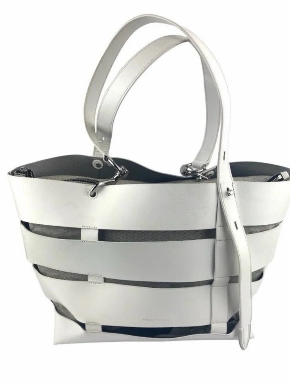Rebecca Minkoff Cage Stella Large Leather White Tote Bag Purse with Pouch
